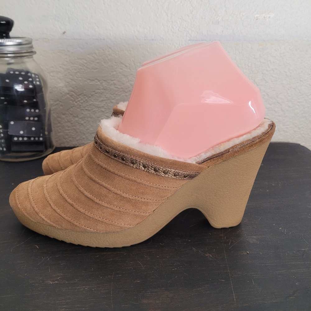 Cole Haan Slip-On Faux Fur Soft Lined Heeled Mules Boho Festival Style